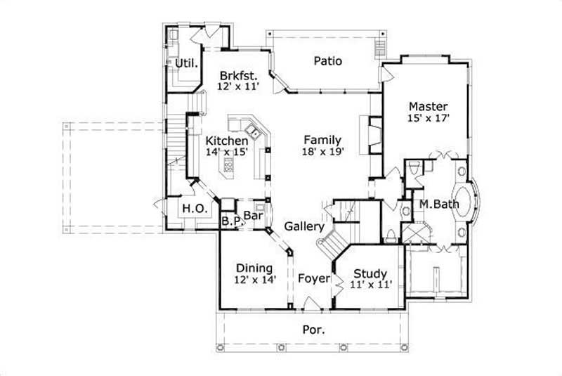 Floor Plan First Story of Colonial Plan #156-1155