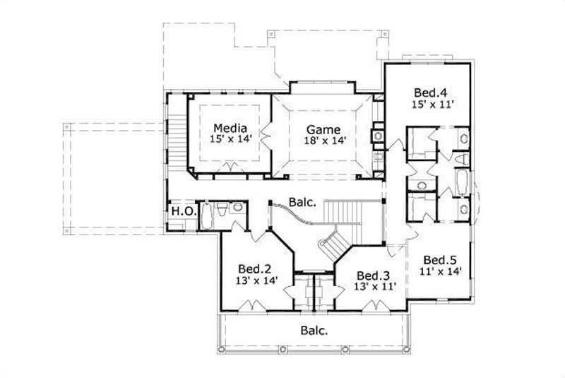 Floor Plan Second Story of Colonial Plan #156-1155