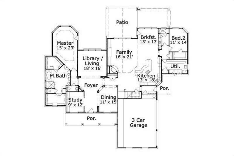 Floor Plan First Story of Luxury Plan #156-1157