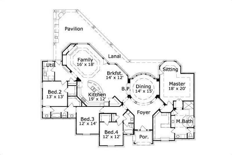 Floor Plan First Story of Ranch Plan #156-1160