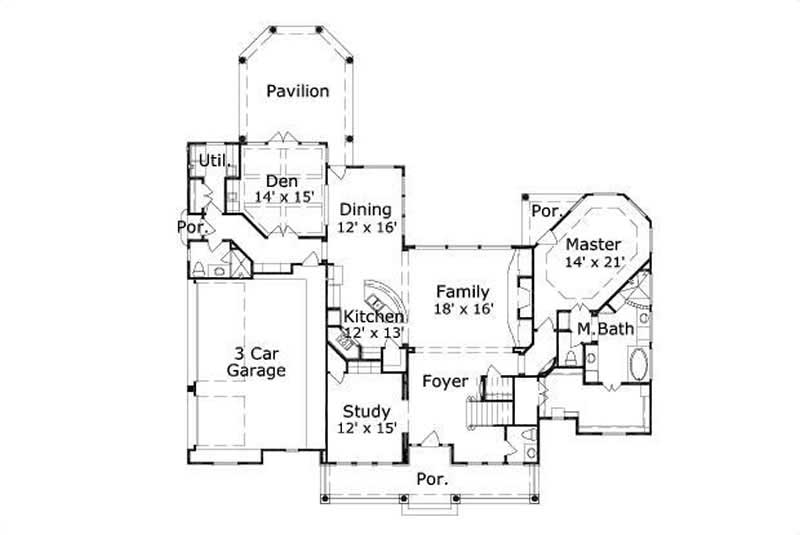 Floor Plan First Story of Country Plan #156-1162
