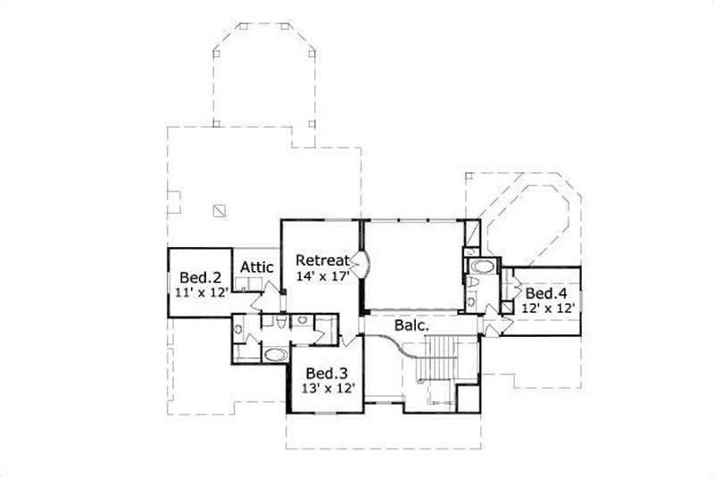Floor Plan Second Story of Country Plan #156-1162
