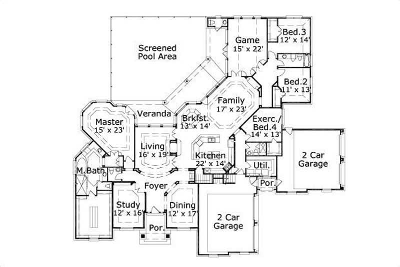 Floor Plan First Story of Luxury Plan #156-1164