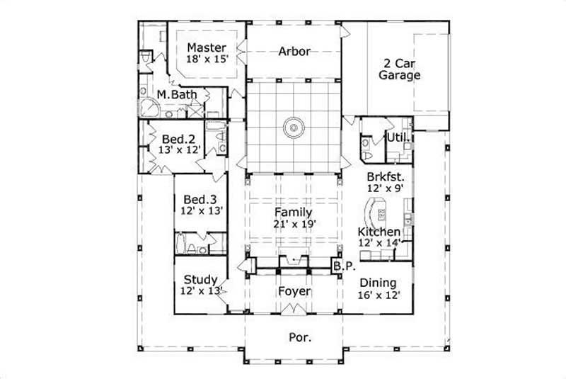 Floor Plan First Story of Mediterranean Plan #156-1165