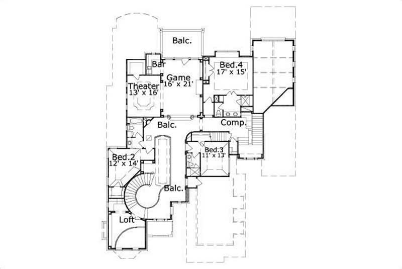 Floor Plan Second Story of Luxury Plan #156-1166