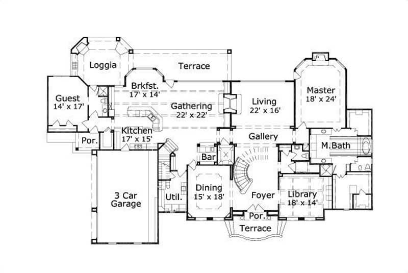Floor Plan First Story of French Plan #156-1168