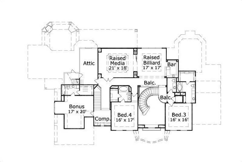 Floor Plan Second Story of French Plan #156-1168
