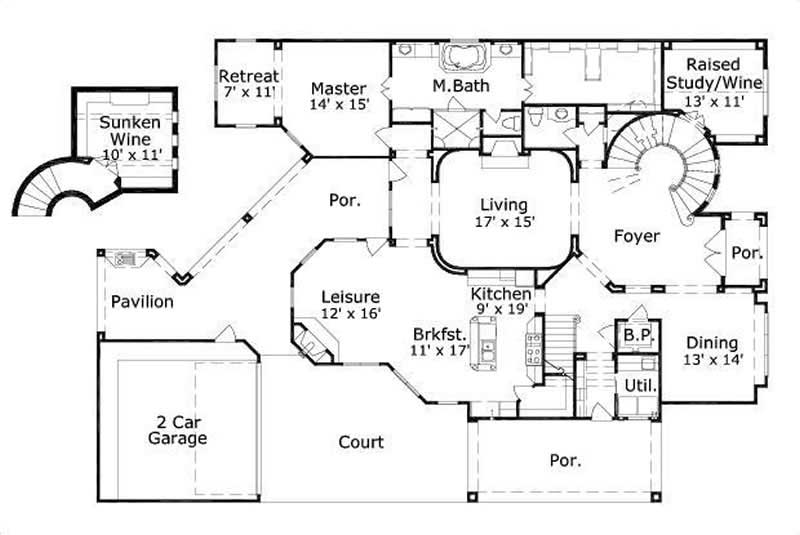 Floor Plan First Story of Spanish Plan #156-1171