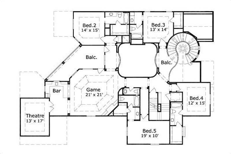 Floor Plan Second Story of Spanish Plan #156-1171