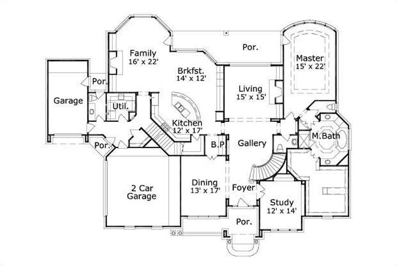 Floor Plan First Story of Luxury Plan #156-1172