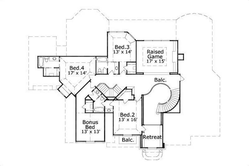 Floor Plan Second Story of Luxury Plan #156-1172