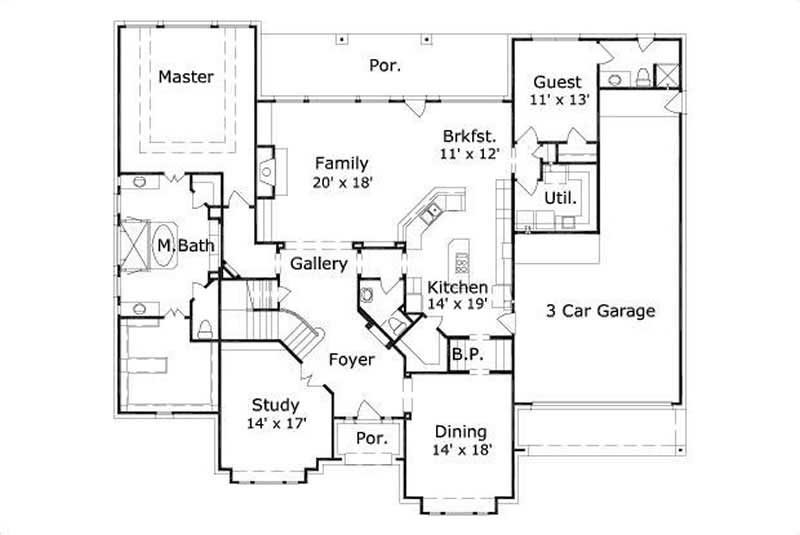 Floor Plan First Story of Luxury Plan #156-1173