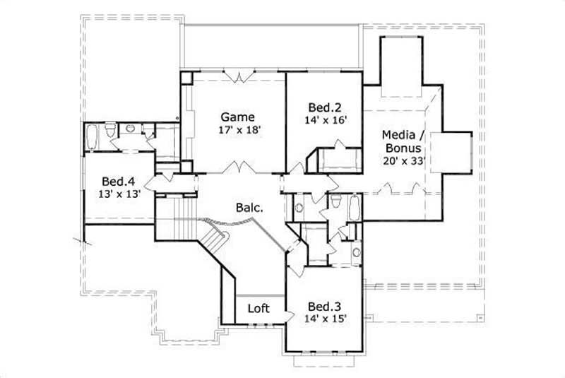 Floor Plan Second Story of Luxury Plan #156-1173