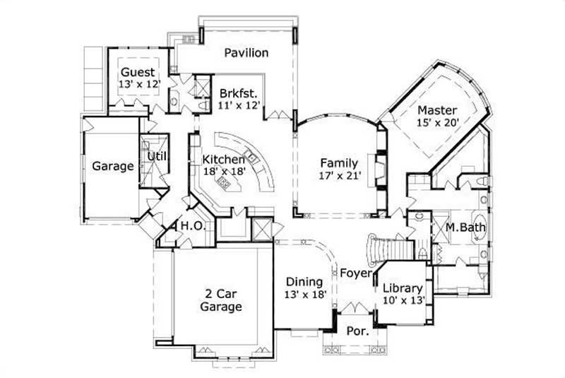 Floor Plan First Story of Craftsman Plan #156-1174