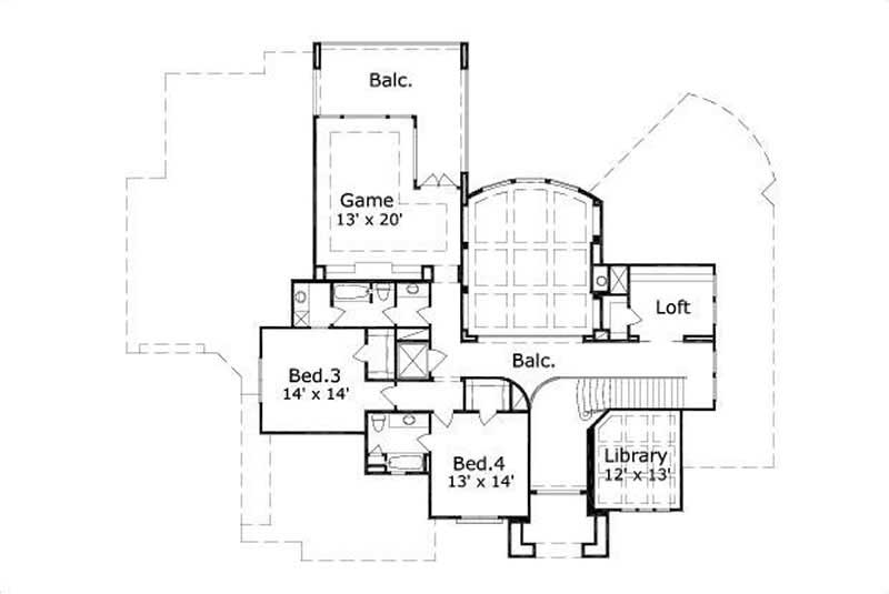 Floor Plan Second Story of Craftsman Plan #156-1174
