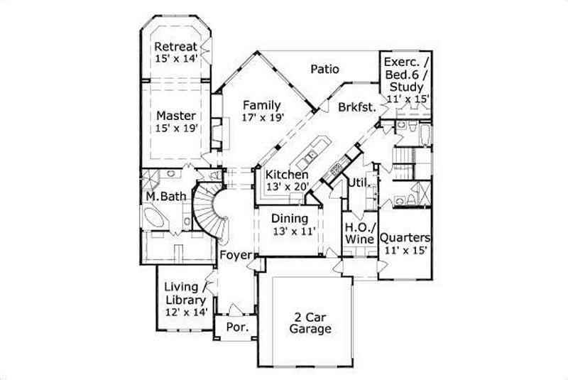 Floor Plan First Story of Luxury Plan #156-1175