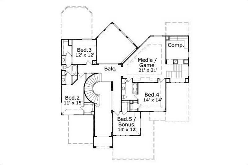 Floor Plan Second Story of Luxury Plan #156-1175