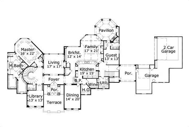 Floor Plan First Story of French Plan #156-1176