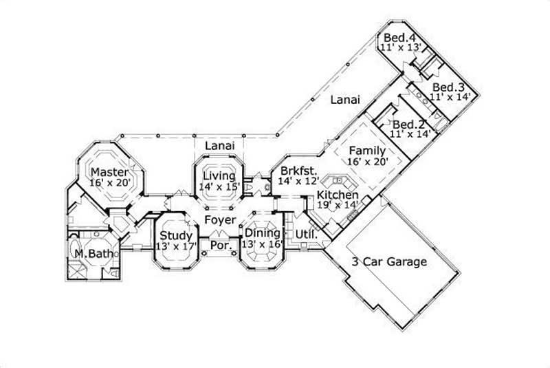 Floor Plan First Story of Luxury Plan #156-1180