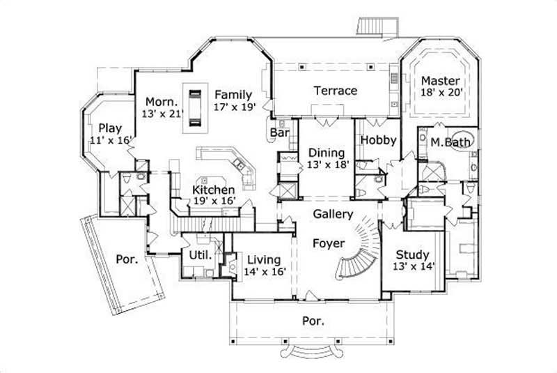 Floor Plan Second Story of Luxury Plan #156-1181
