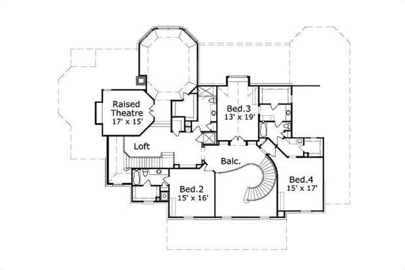 Floor Plan Third Story of Luxury Plan #156-1181