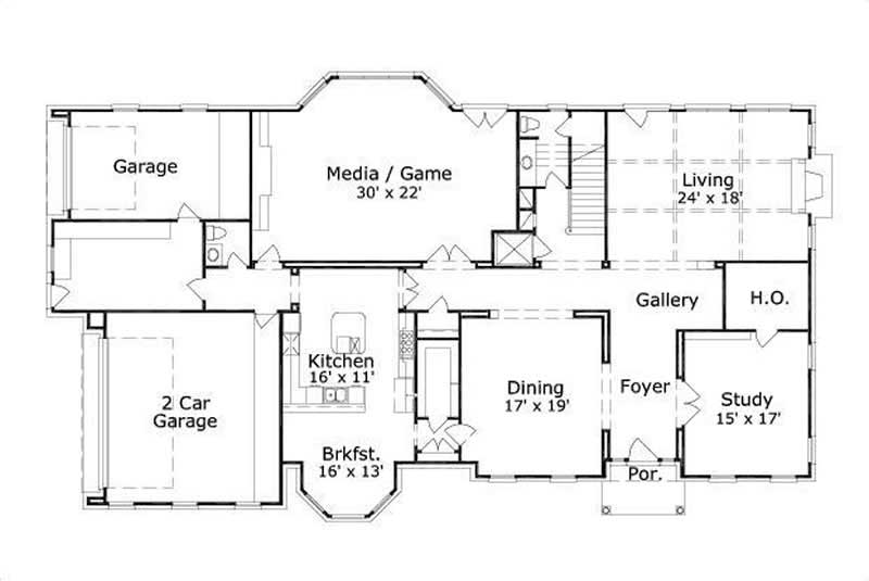 Floor Plan First Story of Luxury Plan #156-1183