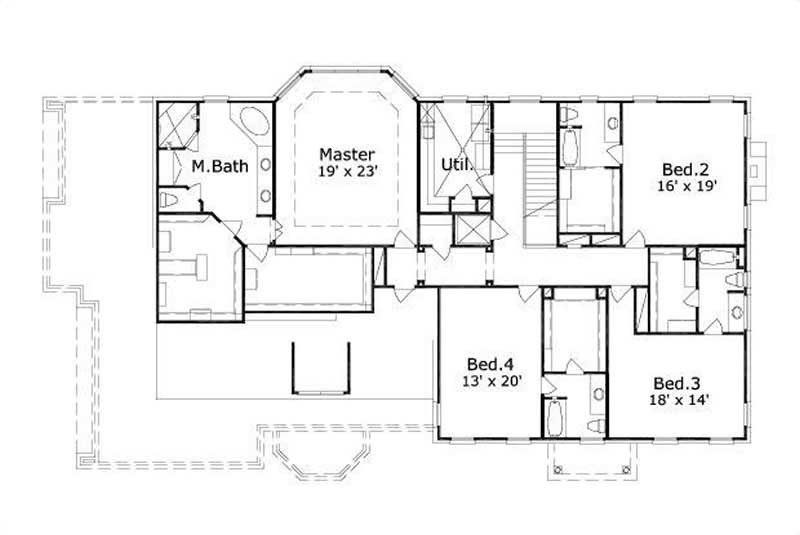 Floor Plan Second Story of Luxury Plan #156-1183