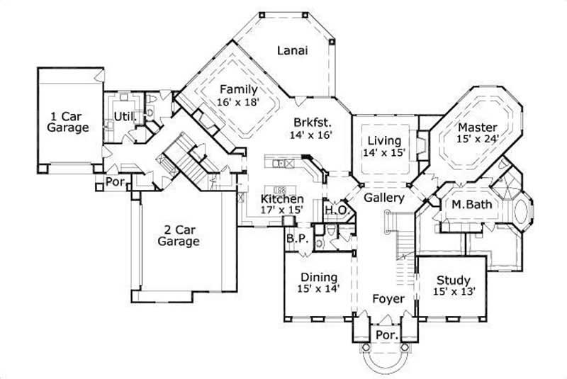Floor Plan First Story of Luxury Plan #156-1185