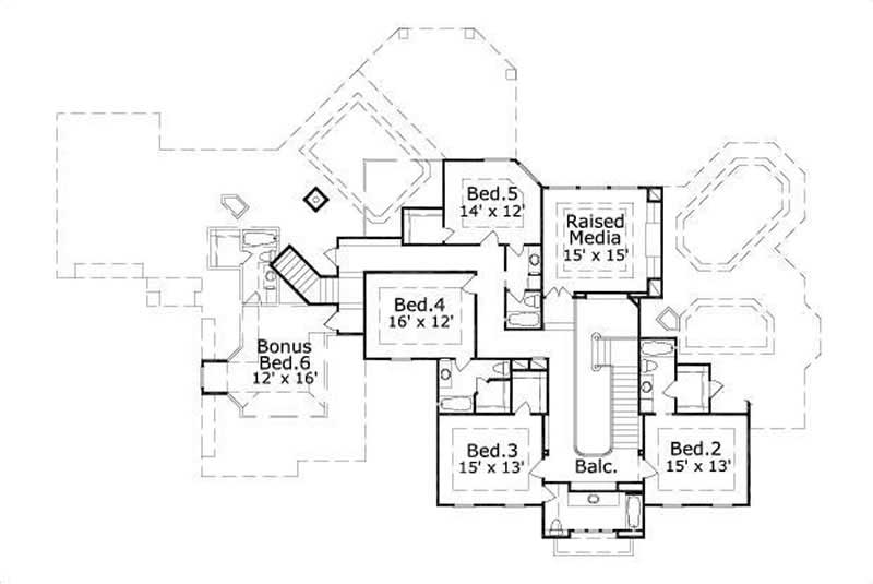 Floor Plan Second Story of Luxury Plan #156-1185