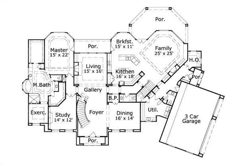 Floor Plan First Story of Luxury Plan #156-1186