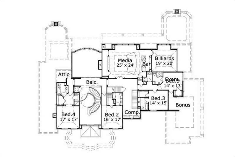 Floor Plan Second Story of Luxury Plan #156-1189