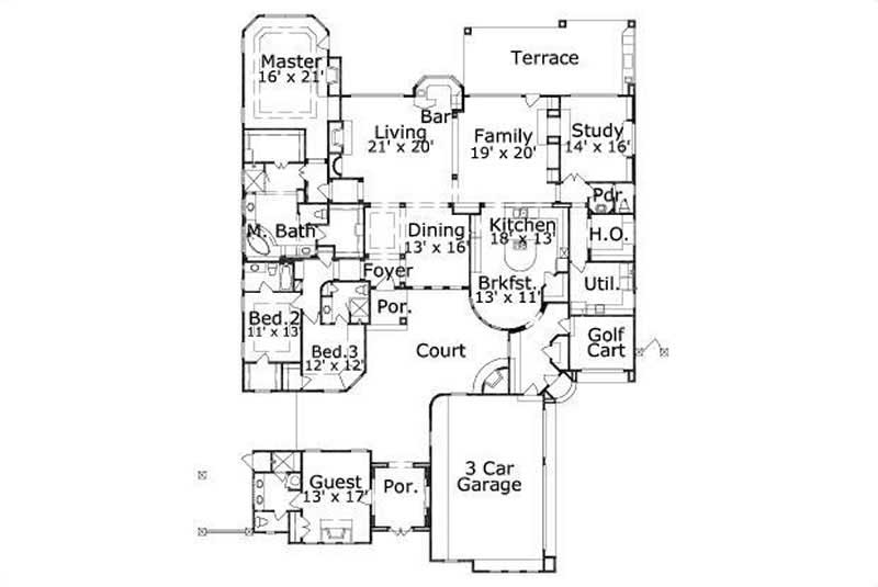 Floor Plan First Story of Mediterranean Plan #156-1190