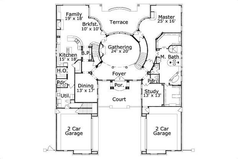 Floor Plan First Story of French Plan #156-1191