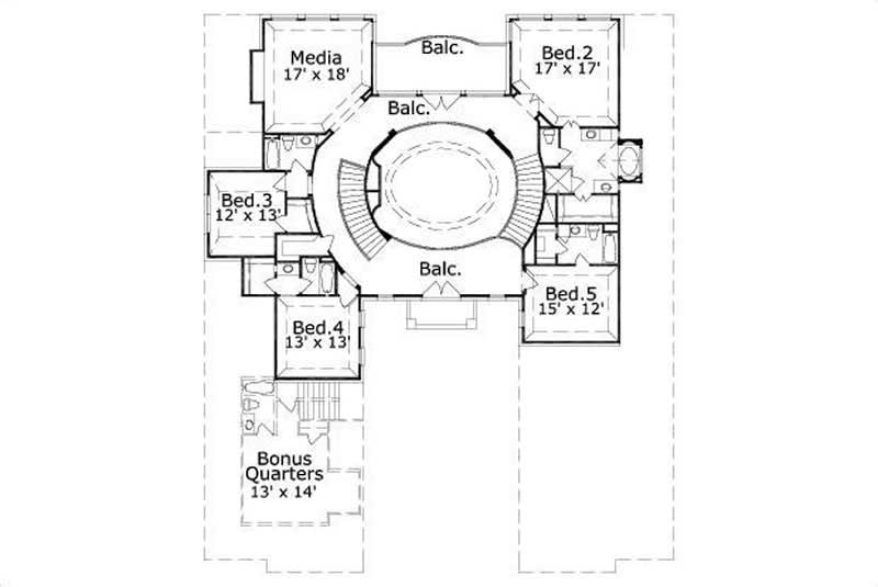 Floor Plan Second Story of French Plan #156-1191