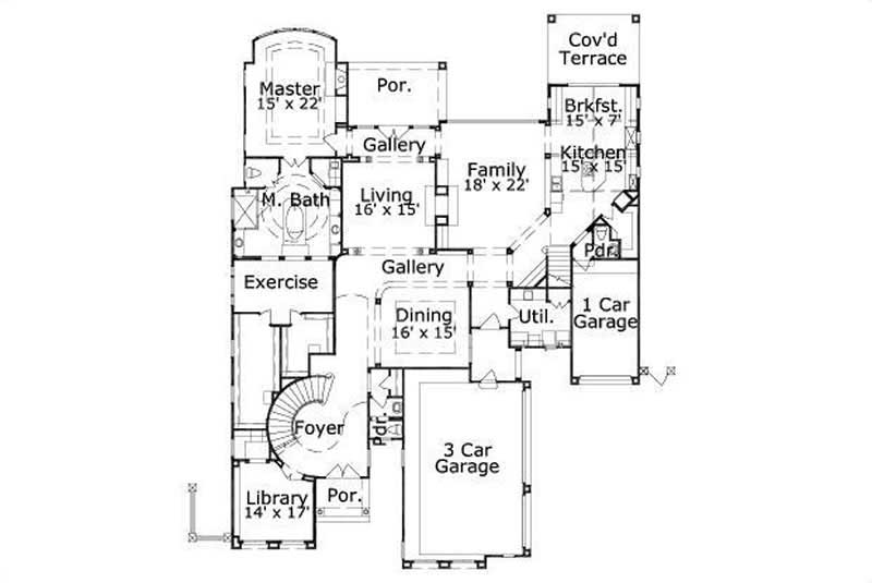 Floor Plan First Story of Luxury Plan #156-1192