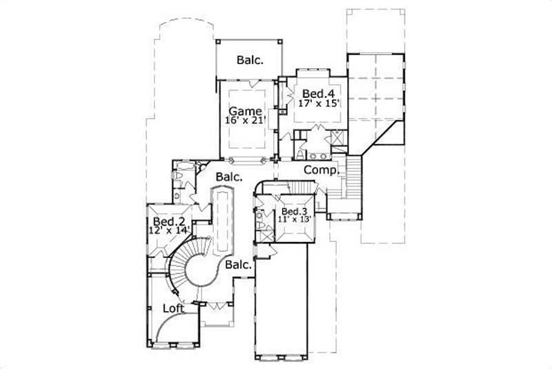 Floor Plan Second Story of Luxury Plan #156-1192