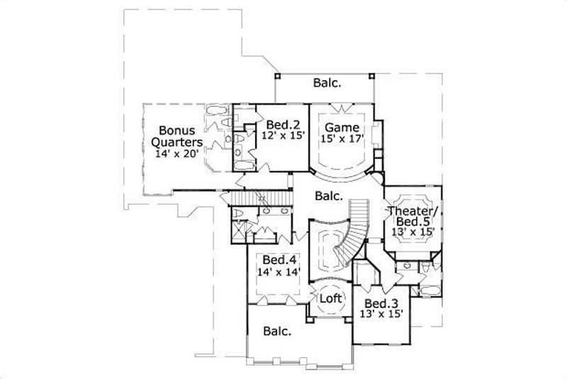 Floor Plan Second Story of Luxury Plan #156-1193