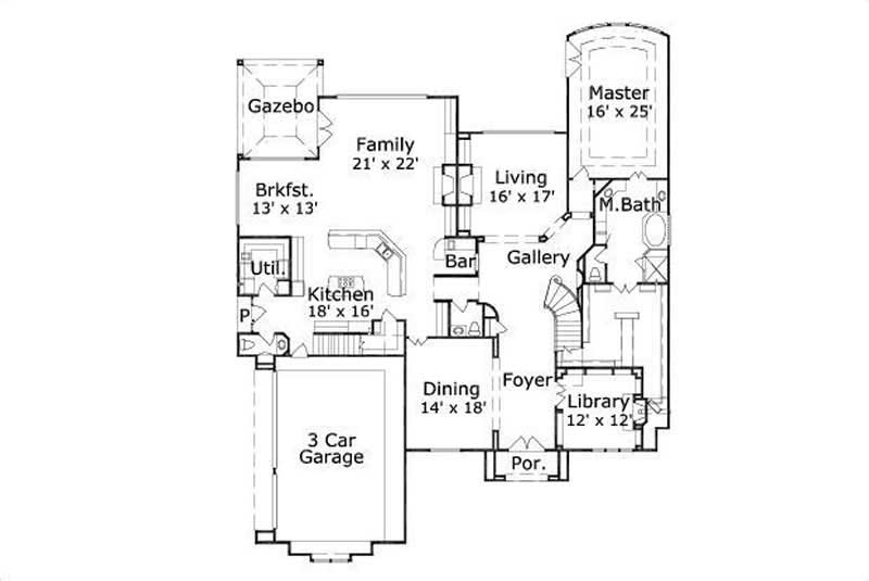 Floor Plan First Story of Country Plan #156-1196