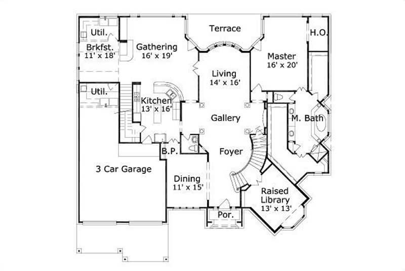 Floor Plan First Story of Luxury Plan #156-1198