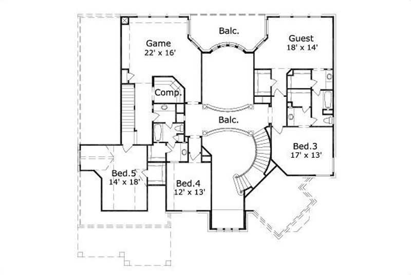 Floor Plan Second Story of Luxury Plan #156-1198