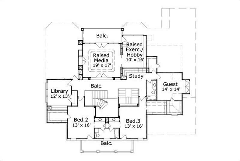 Floor Plan Second Story of Colonial Plan #156-1200