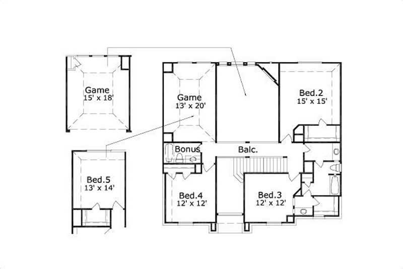 Floor Plan Second Story of Traditional Plan #156-1201