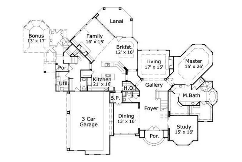 Floor Plan First Story of Country Plan #156-1204