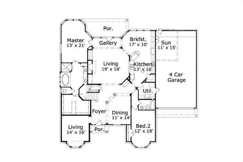 Floor Plan First Story of Luxury Plan #156-1205