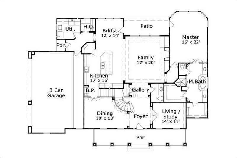 Floor Plan First Story of Country Plan #156-1210