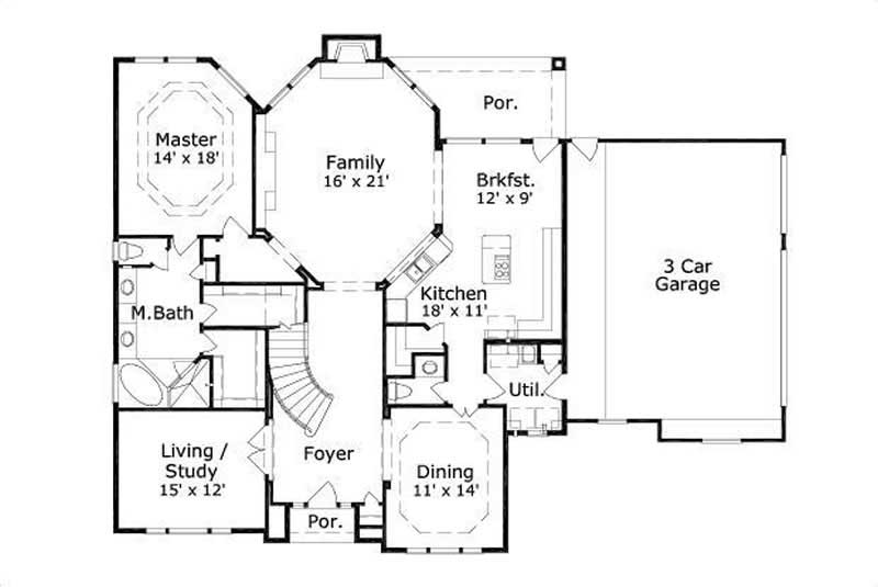 Floor Plan First Story of Country Plan #156-1213