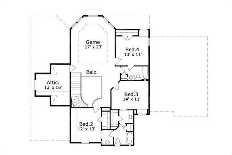 Floor Plan Second Story of Country Plan #156-1213