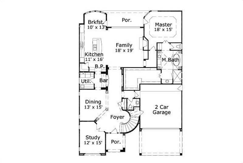 Floor Plan First Story of Mediterranean Plan #156-1216