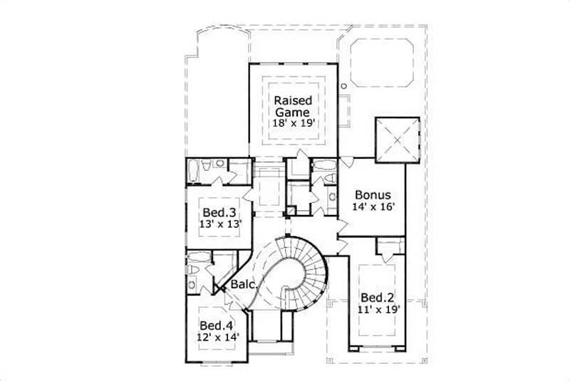 Floor Plan Second Story of Mediterranean Plan #156-1216