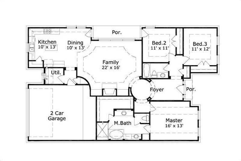 Floor Plan First Story of Ranch Plan #156-1218